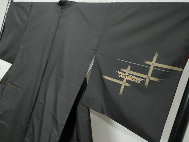 平和屋着物●本場縞大島紬　訪問着　総刺繍　9マルキ　横段草花文　金糸　正絹　逸品　DABI2850ud