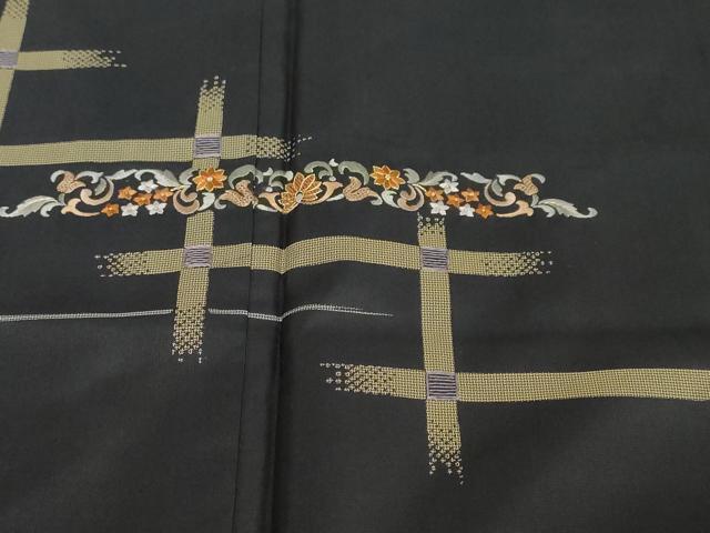 平和屋着物●本場縞大島紬　訪問着　総刺繍　9マルキ　横段草花文　金糸　正絹　逸品　DABI2850ud