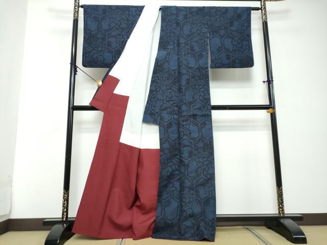 平和屋着物●上質な紬　亀甲草花文　正絹　逸品　DABI2851ud