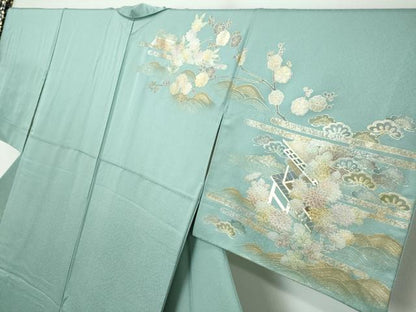 平和屋着物●訪問着　流水風景草花文　金彩　正絹　逸品　DABI2854ud