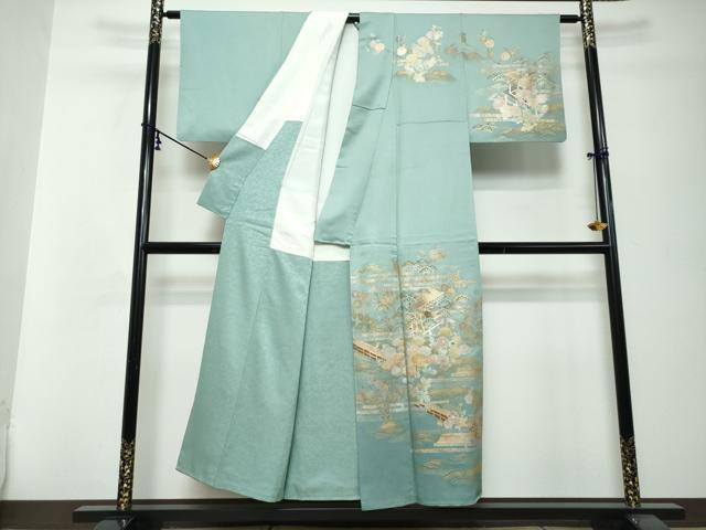 正絹訪問着美品逸品 狩猟文、作家、落款 金彩　美品逸品 平和屋2□訪問着 流水短冊草花文 金彩 逸品 DAAD5515rt 金彩 正絹 逸品