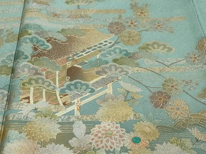 平和屋着物●訪問着　流水風景草花文　金彩　正絹　逸品　DABI2854ud