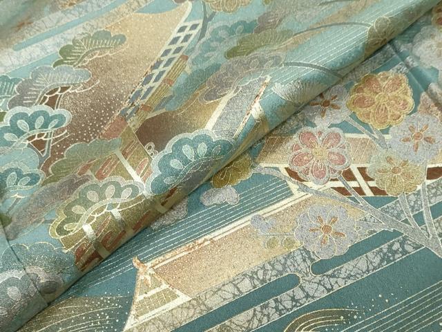 平和屋着物●訪問着　流水風景草花文　金彩　正絹　逸品　DABI2854ud