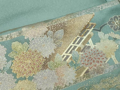 平和屋着物●訪問着　流水風景草花文　金彩　正絹　逸品　DABI2854ud