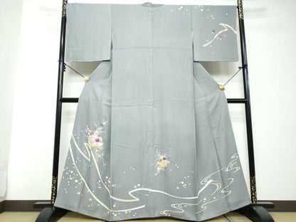 平和屋着物●西陣　京の名門　じゅらく謹製　帝王紫　訪問着　刺繍　花籠文　金彩　正絹　逸品　DABI2855ud