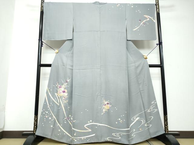 平和屋着物●西陣　京の名門　じゅらく謹製　帝王紫　訪問着　刺繍　花籠文　金彩　正絹　逸品　DABI2855ud