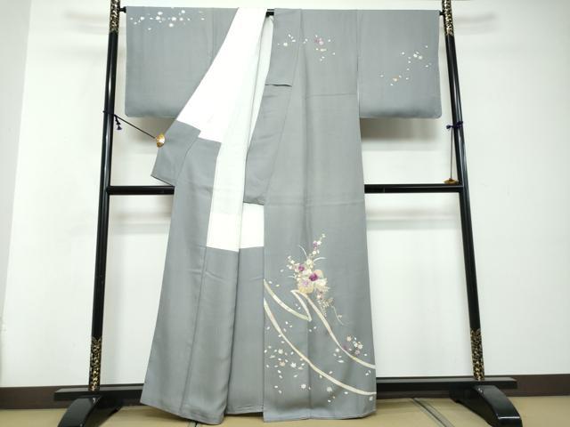 平和屋着物●西陣　京の名門　じゅらく謹製　帝王紫　訪問着　刺繍　花籠文　金彩　正絹　逸品　DABI2855ud