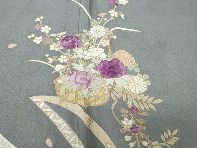 平和屋着物●西陣　京の名門　じゅらく謹製　帝王紫　訪問着　刺繍　花籠文　金彩　正絹　逸品　DABI2855ud