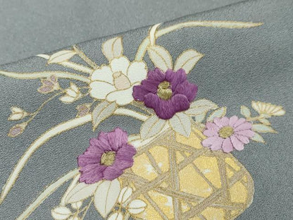 平和屋着物●西陣　京の名門　じゅらく謹製　帝王紫　訪問着　刺繍　花籠文　金彩　正絹　逸品　DABI2855ud