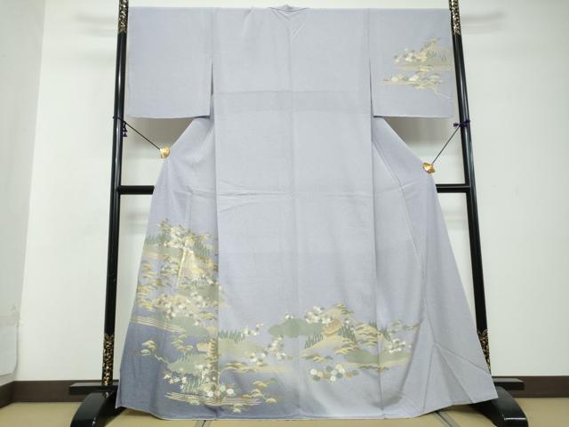 平和屋着物●訪問着　雲取り風景草花文　暈し染め　金彩　正絹　逸品　未使用　DABI2857ud