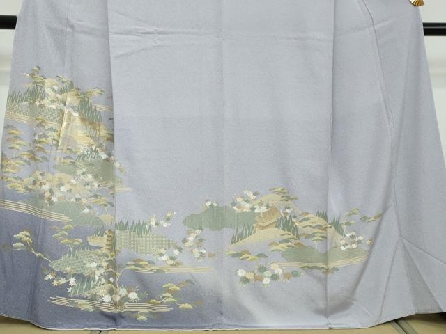 平和屋着物●訪問着　雲取り風景草花文　暈し染め　金彩　正絹　逸品　未使用　DABI2857ud