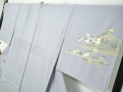 平和屋着物●訪問着　雲取り風景草花文　暈し染め　金彩　正絹　逸品　未使用　DABI2857ud