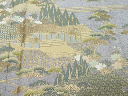 平和屋着物●訪問着　雲取り風景草花文　暈し染め　金彩　正絹　逸品　未使用　DABI2857ud