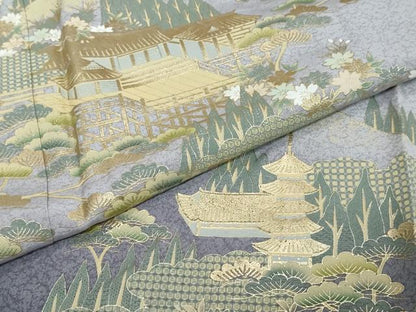 平和屋着物●訪問着　雲取り風景草花文　暈し染め　金彩　正絹　逸品　未使用　DABI2857ud