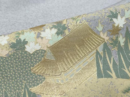 平和屋着物●訪問着　雲取り風景草花文　暈し染め　金彩　正絹　逸品　未使用　DABI2857ud