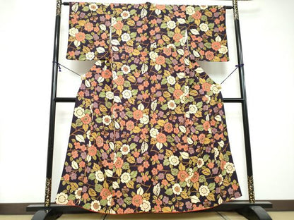 平和屋着物●上質な小紋　草花文　金彩　鬼しぼ縮緬　正絹　逸品　DABI2858ud
