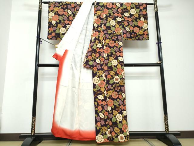平和屋着物●上質な小紋　草花文　金彩　鬼しぼ縮緬　正絹　逸品　DABI2858ud