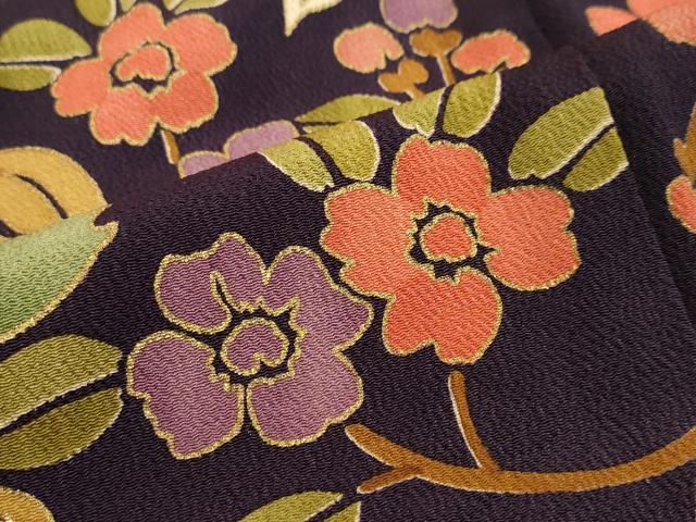 平和屋着物●上質な小紋　草花文　金彩　鬼しぼ縮緬　正絹　逸品　DABI2858ud