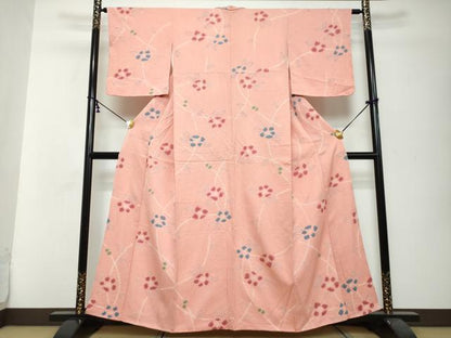 平和屋着物●上質な小紋　総絞り　枝花文　正絹　逸品　未使用　DABI2859ud