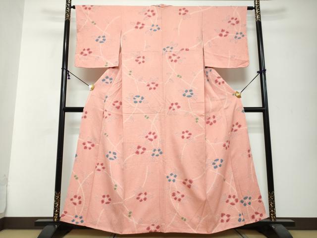 平和屋着物●上質な小紋　総絞り　枝花文　正絹　逸品　未使用　DABI2859ud