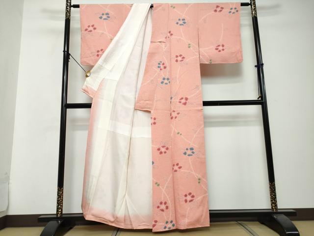 平和屋着物●上質な小紋　総絞り　枝花文　正絹　逸品　未使用　DABI2859ud