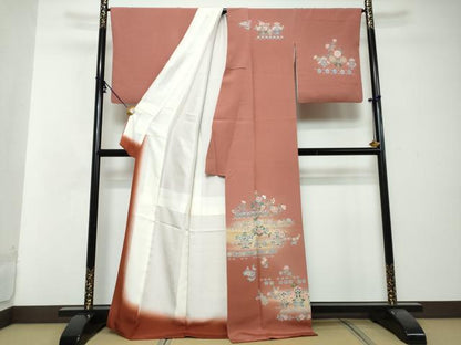 平和屋着物●訪問着　駒刺繍　更紗花文　暈し染め　正絹　逸品　DABI2860ud