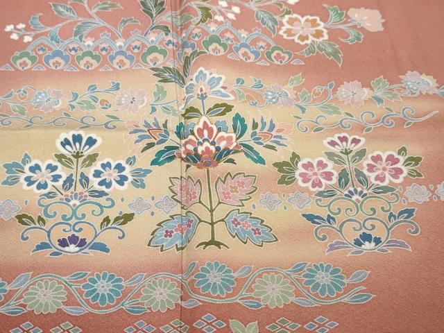 平和屋着物●訪問着　駒刺繍　更紗花文　暈し染め　正絹　逸品　DABI2860ud