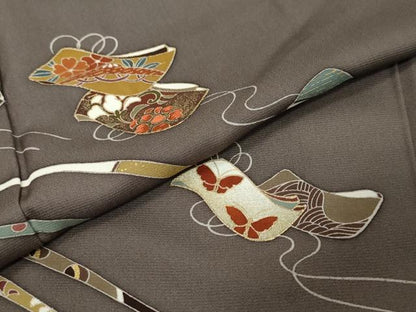 平和屋着物●訪問着　刺繍　誰が袖花蝶文　金彩　正絹　逸品　DABI2863ud