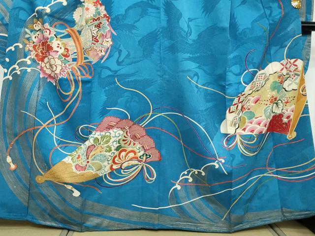 平和屋本店●アンティーク　大正ロマン　振袖　扇面草花文　金彩　正絹　逸品　DABI2867ud