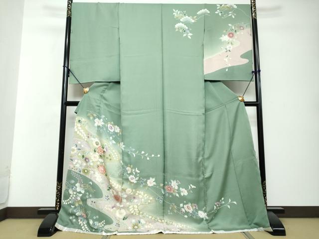 平和屋着物●訪問着　駒刺繍　辻が花　暈し染め　金彩　仮絵羽　正絹　逸品　未使用　DABI2868ud