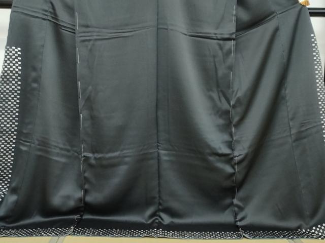 平和屋着物●訪問着　作家物　変わり格子文　黒地　仮絵羽　正絹　逸品　未使用　DABI2869ud
