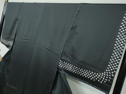 平和屋着物●訪問着　作家物　変わり格子文　黒地　仮絵羽　正絹　逸品　未使用　DABI2869ud
