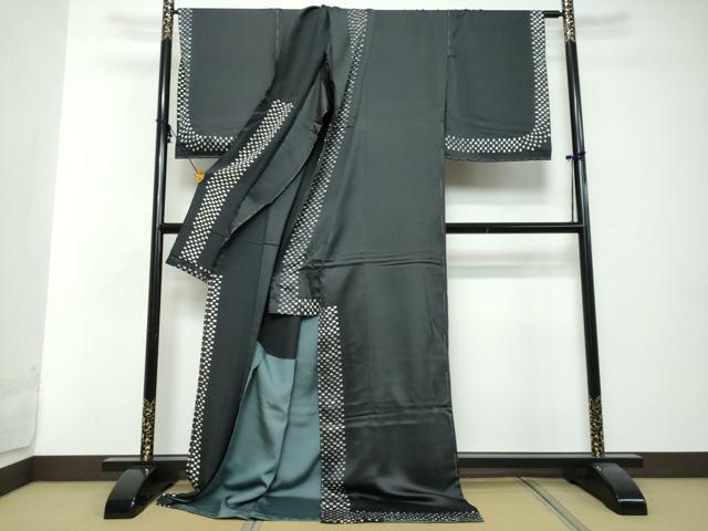 平和屋着物●訪問着　作家物　変わり格子文　黒地　仮絵羽　正絹　逸品　未使用　DABI2869ud