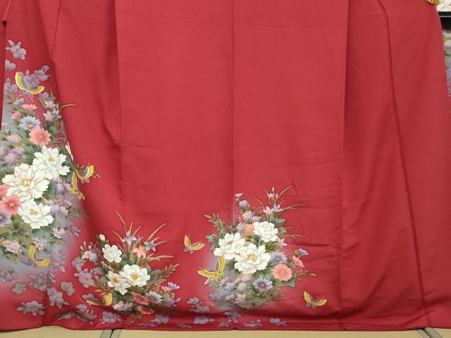 平和屋着物●豪華振袖　駒刺繍　花蝶文　暈し染め　金彩　正絹　逸品　DABI2876ud