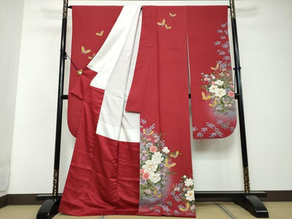 平和屋着物●豪華振袖　駒刺繍　花蝶文　暈し染め　金彩　正絹　逸品　DABI2876ud