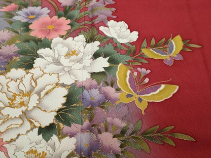 平和屋着物●豪華振袖　駒刺繍　花蝶文　暈し染め　金彩　正絹　逸品　DABI2876ud