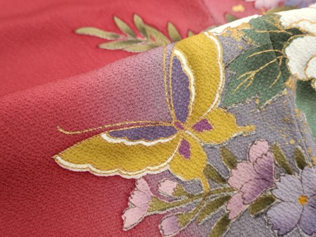 平和屋着物●豪華振袖　駒刺繍　花蝶文　暈し染め　金彩　正絹　逸品　DABI2876ud