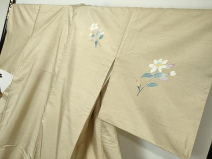 平和屋着物●本加賀友禅作家　成竹登茂男　訪問着　白山紬　草花文　阪急百貨店扱い　正絹　逸品　DABI2880ud