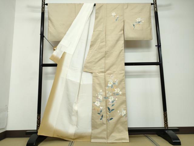 平和屋着物●本加賀友禅作家　成竹登茂男　訪問着　白山紬　草花文　阪急百貨店扱い　正絹　逸品　DABI2880ud