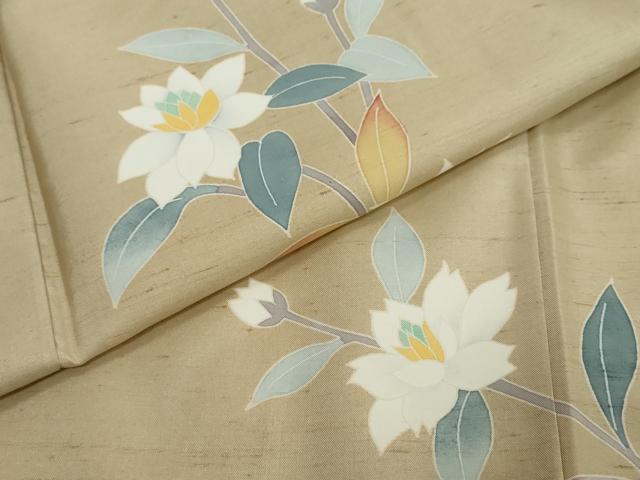 平和屋着物●本加賀友禅作家　成竹登茂男　訪問着　白山紬　草花文　阪急百貨店扱い　正絹　逸品　DABI2880ud