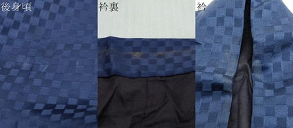 平和屋着物●男性　色紋付　市松文様　鉄紺色　正絹　逸品　DABI2883ud