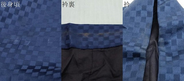 平和屋着物●男性　色紋付　市松文様　鉄紺色　正絹　逸品　DABI2883ud