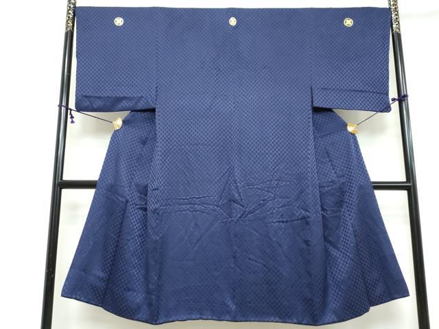 平和屋着物●男性　色紋付　市松文様　鉄紺色　正絹　逸品　DABI2883ud