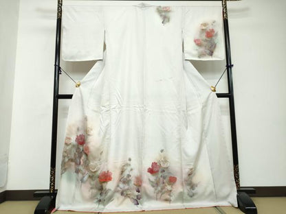 平和屋着物●訪問着　草花文　暈し染め　金彩　ロング丈　正絹　逸品　未使用　DABI2884ud