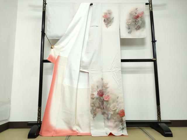 平和屋着物●訪問着　草花文　暈し染め　金彩　ロング丈　正絹　逸品　未使用　DABI2884ud