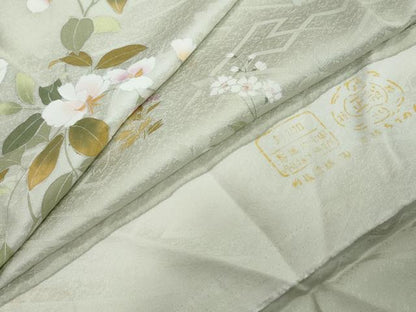 平和屋着物●訪問着　草花文　暈し染め　反端付き　正絹　逸品　未使用　DABI2885ud