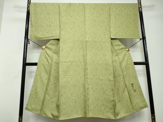 平和屋着物●男性　洛楽人工房　お召　桐竹鳳凰　若苗色　正絹　逸品　未使用　DABI2888ud