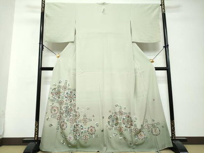 平和屋着物●豪華色留袖　作家物　総刺繍　洋花文　暈し染め　金糸　正絹　逸品　未使用　DABI2889ud