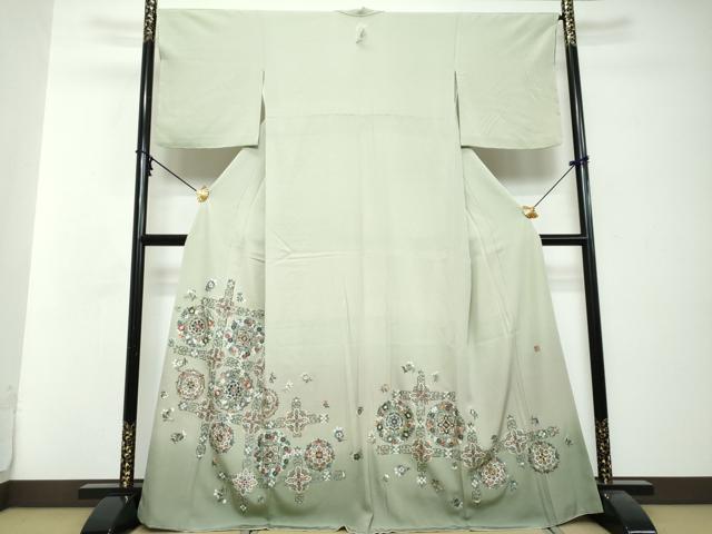 平和屋着物●豪華色留袖　作家物　総刺繍　洋花文　暈し染め　金糸　正絹　逸品　未使用　DABI2889ud