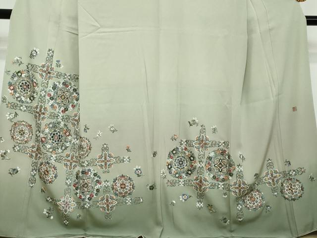 平和屋着物●豪華色留袖　作家物　総刺繍　洋花文　暈し染め　金糸　正絹　逸品　未使用　DABI2889ud